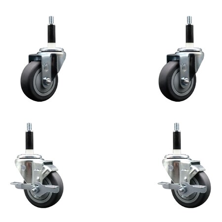 Service Caster 3.5'' SS Thermoplastic Rubber Wheel Swivel 7/8'' Expanding Stem Caster Set 2 Brakes, 4PK SCC-SSEX20S3514-TPRB-2-TLB-2-78